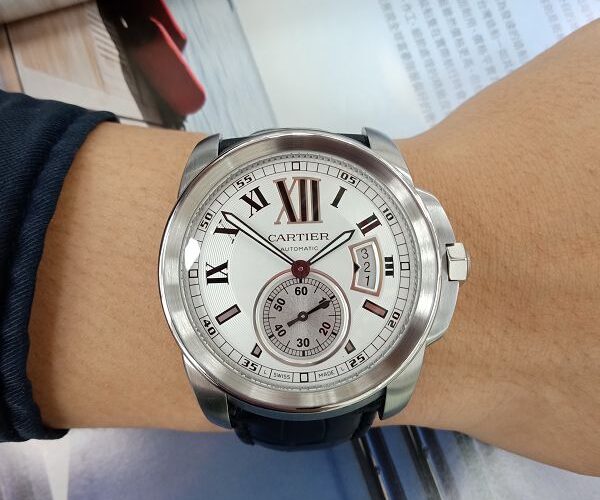 台中流當品 當舖流當品拍賣 原裝 CARTIER 卡地亞 CALIBRE 簍空 不銹鋼 自動 男錶 9成5新 KR004